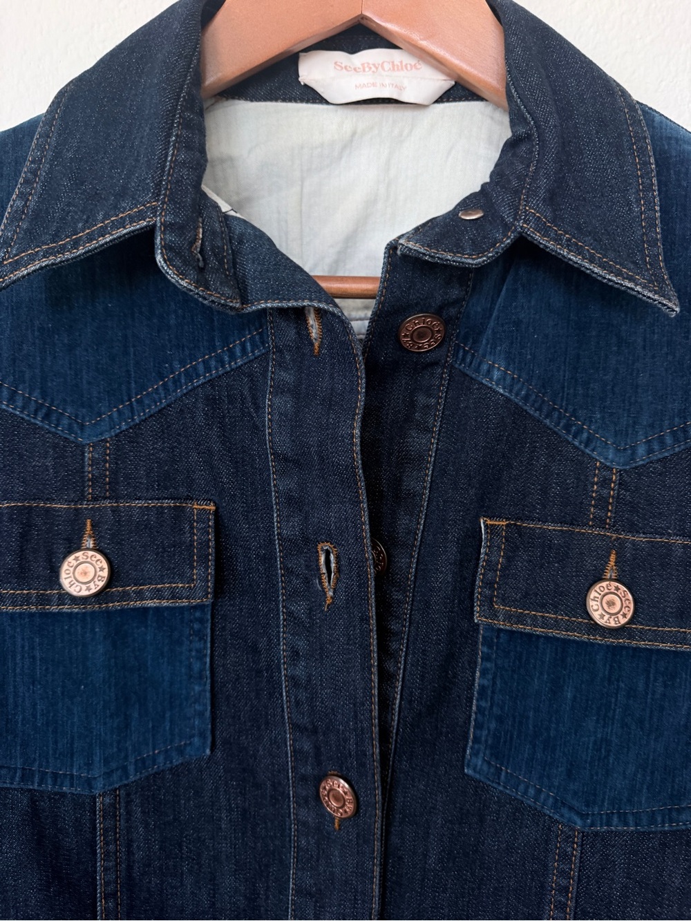See by Chloe Button-Front Denim Shirt Dress in Dark Wash Xs - Picture 6 of 9